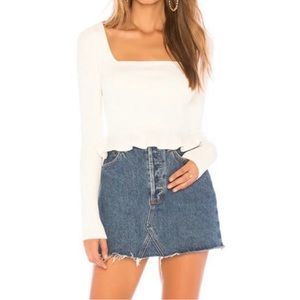 Superdown Ribbed Long Sleeve Cream Top